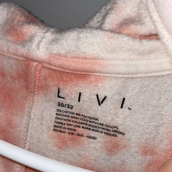 Livi Tie-Dye Hood Jumpsuit Zip Front Short Sleeve Pink/Peach & White Size 30/32 - Picture 5 of 7